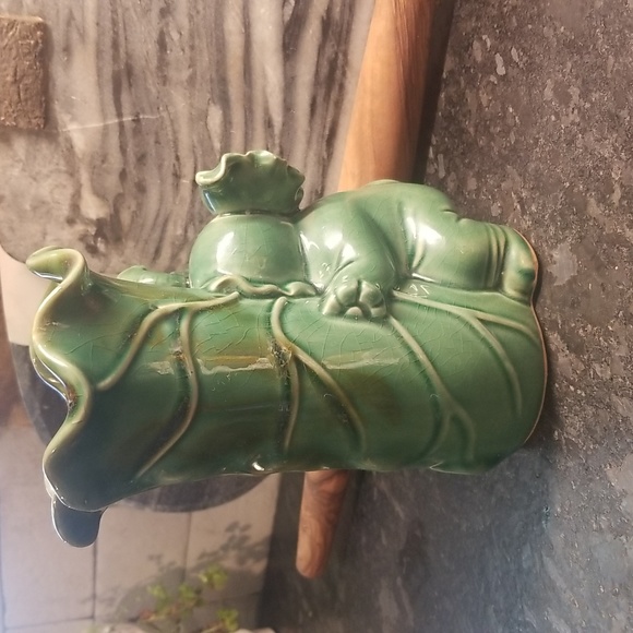 Vintage Elephant Crackle Ceramic Green Art Pottery Vase/Planter - Picture 6 of 9